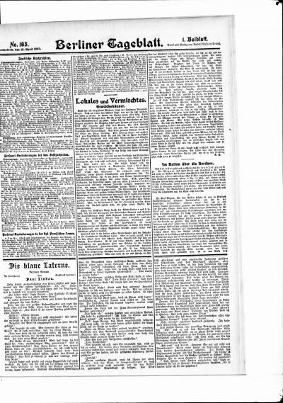 Berliner Tageblatt No.185 13.04.1907 1. Beiblatt Rechte Spalte.