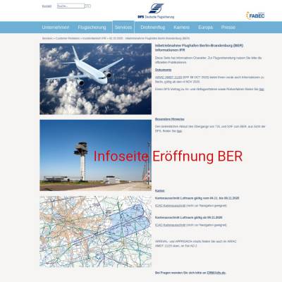 Infoseite unter www.dfs-ais.de zur Eröffnung BER